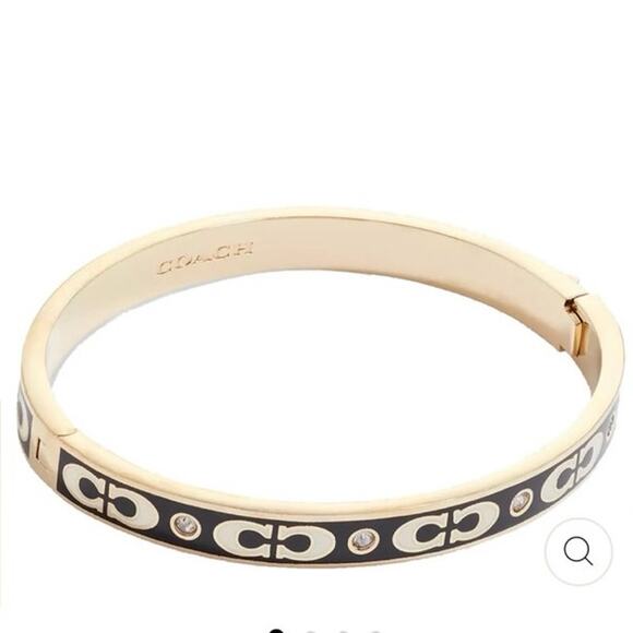 Coach Black White Enamel Glass Gold Tone Signature C Enamel Hinged
Bangle New - Picture 3 of 9